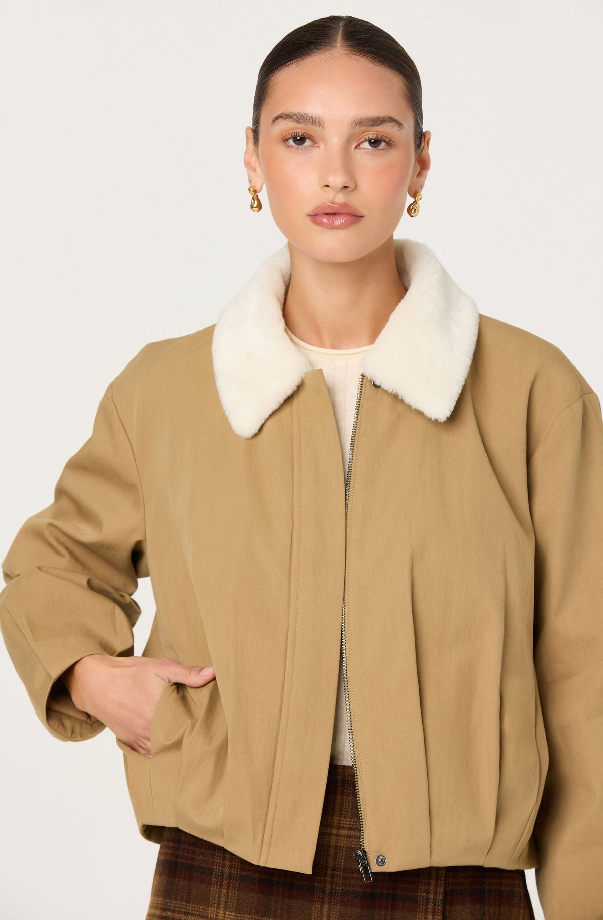Raevin Faux Fur Collar Bomber Jacket