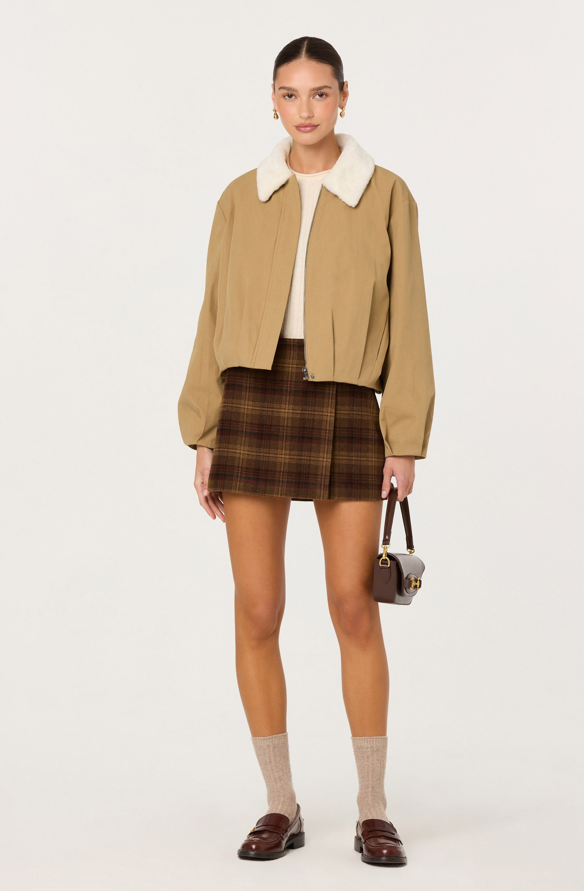 Raevin Faux Fur Collar Bomber Jacket