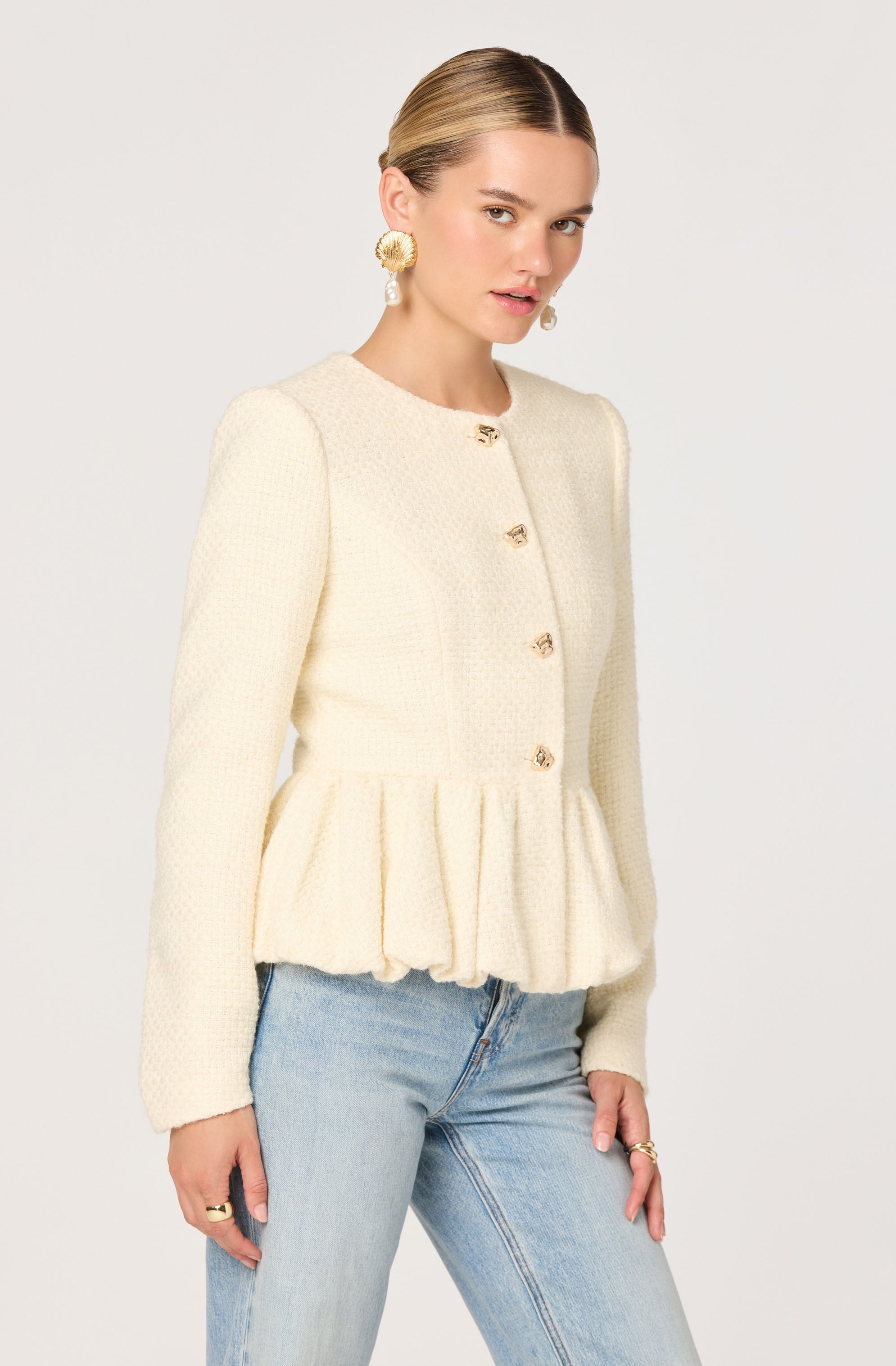 Nicolle Textured Peplum Bubble Hem Lady Jacket