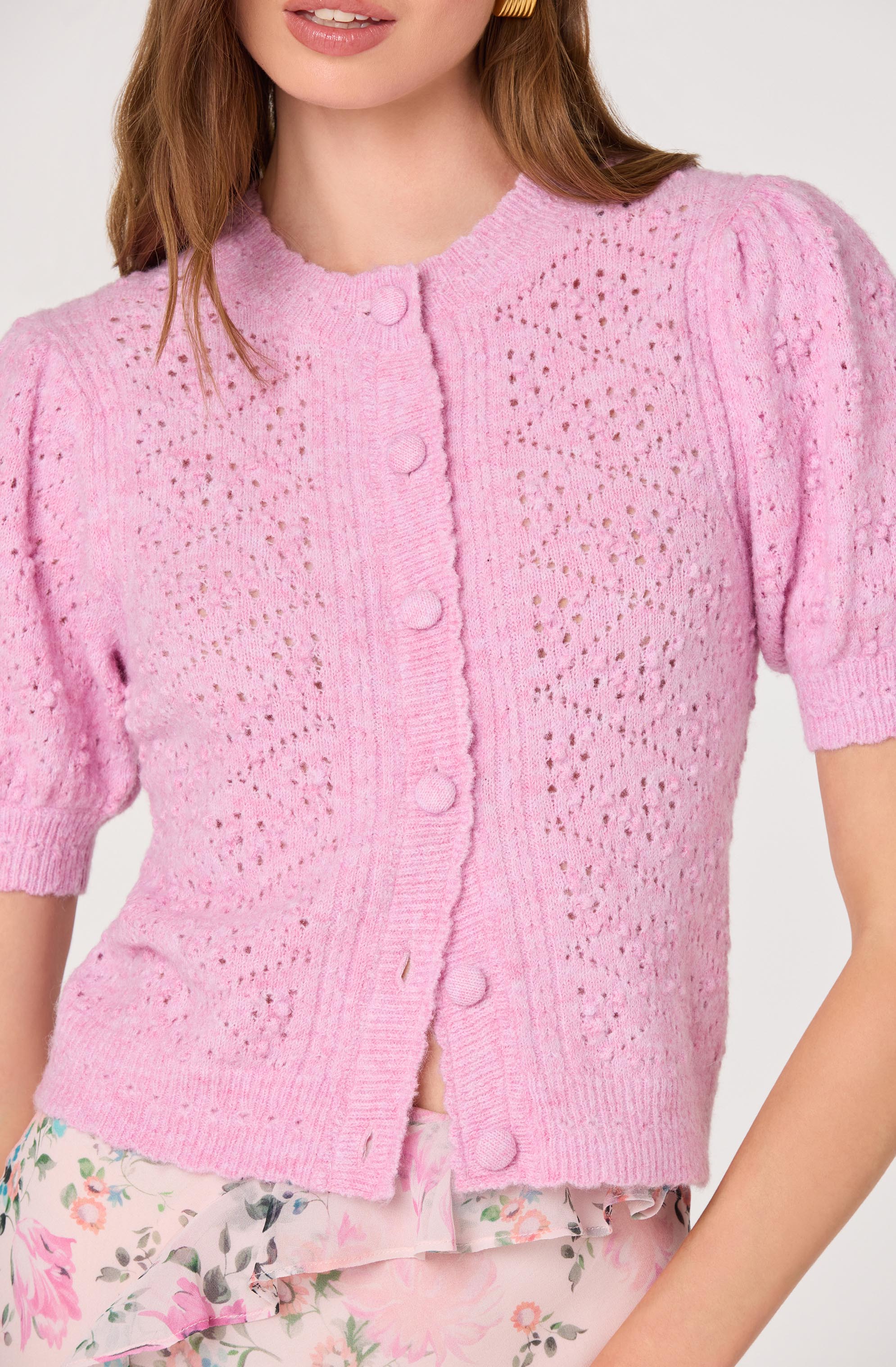 Kaydence Puff Sleeve Bobble Stitch Cardigan