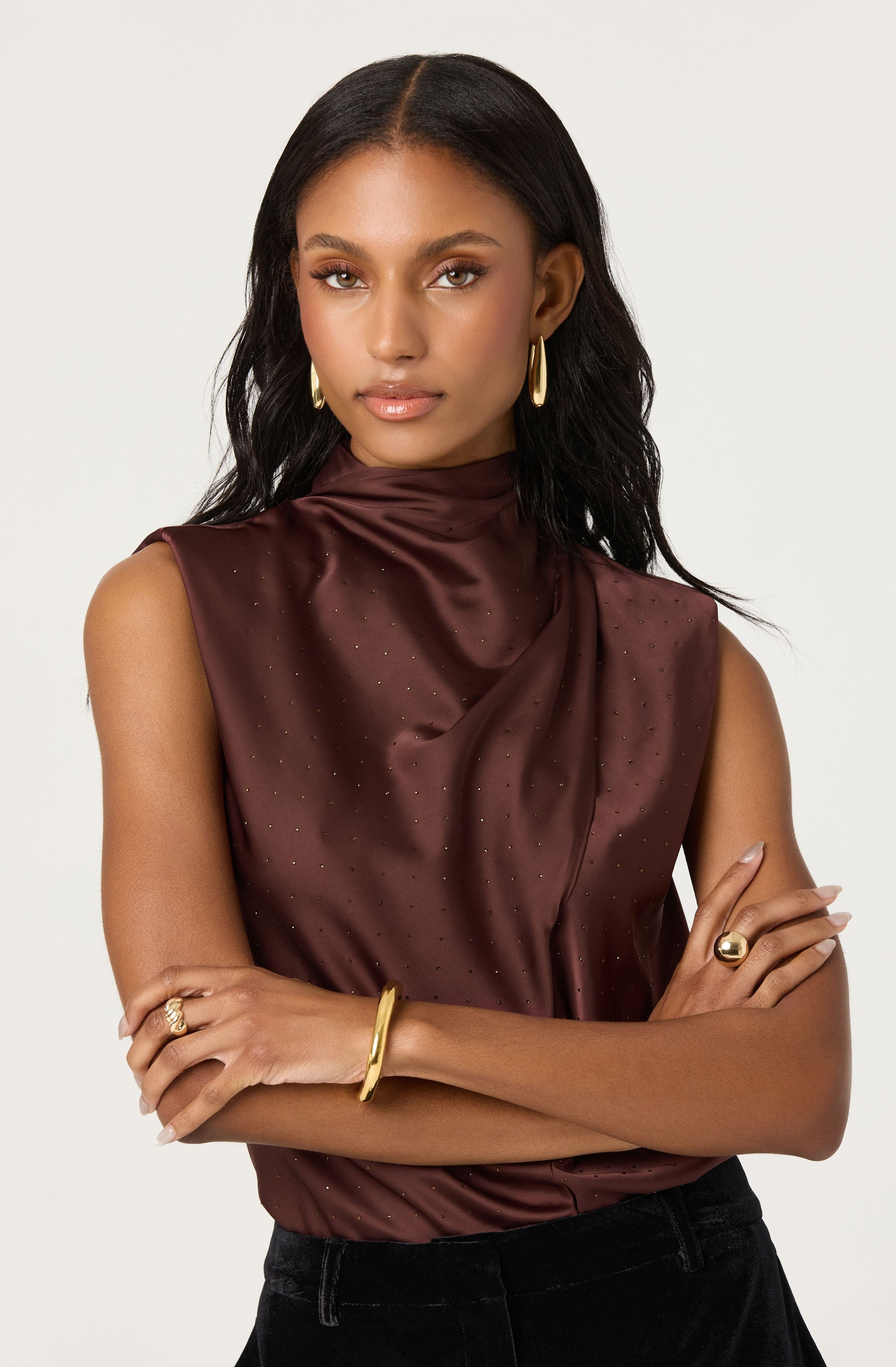 Inaya Satin Rhinestone Embellished Top