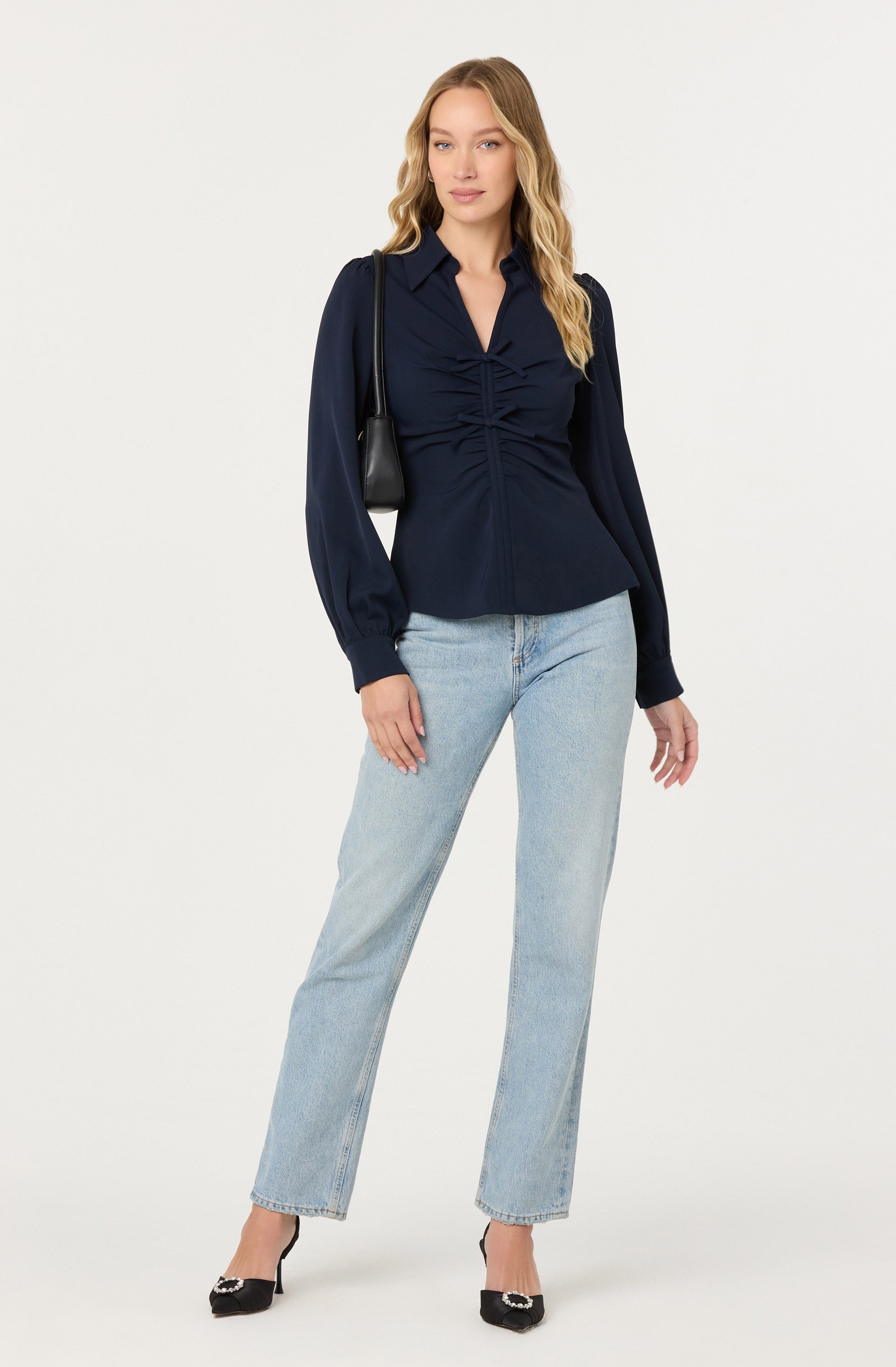 Simran Collared V-Neck Ruched Top