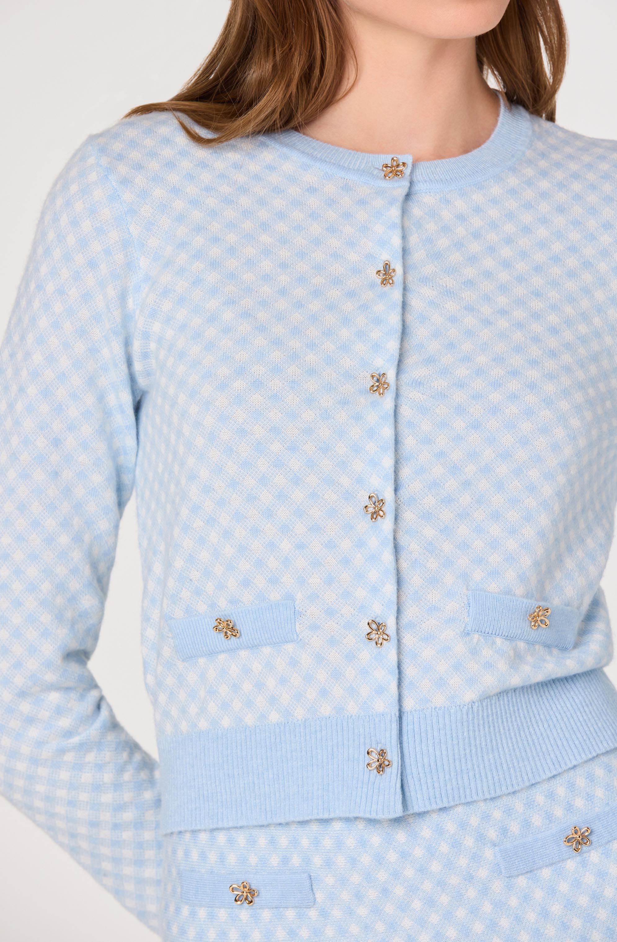 Marian Jeweled Button Plaid Cardigan