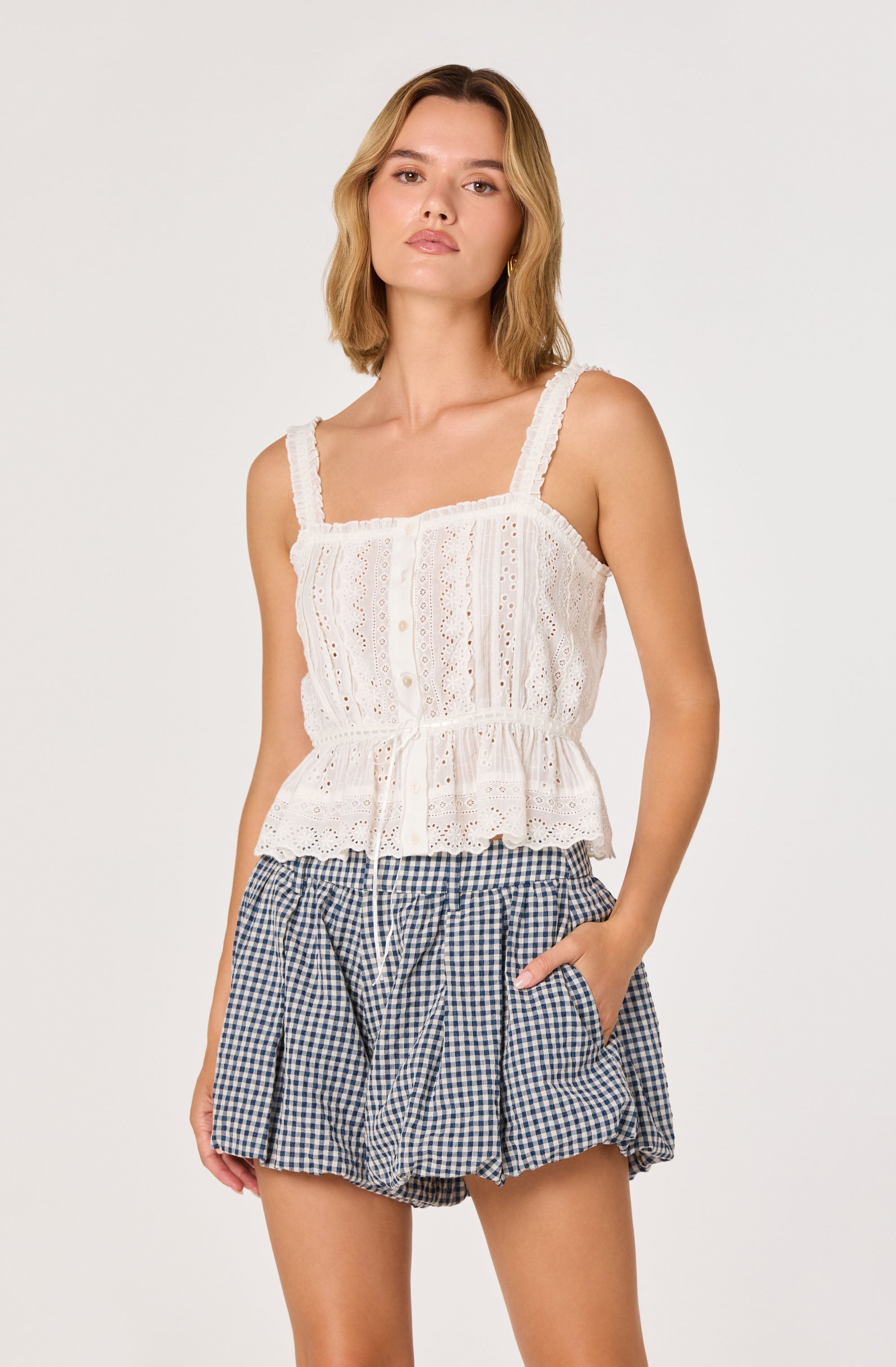 Saanvi Eyelet Lace Peplum Top