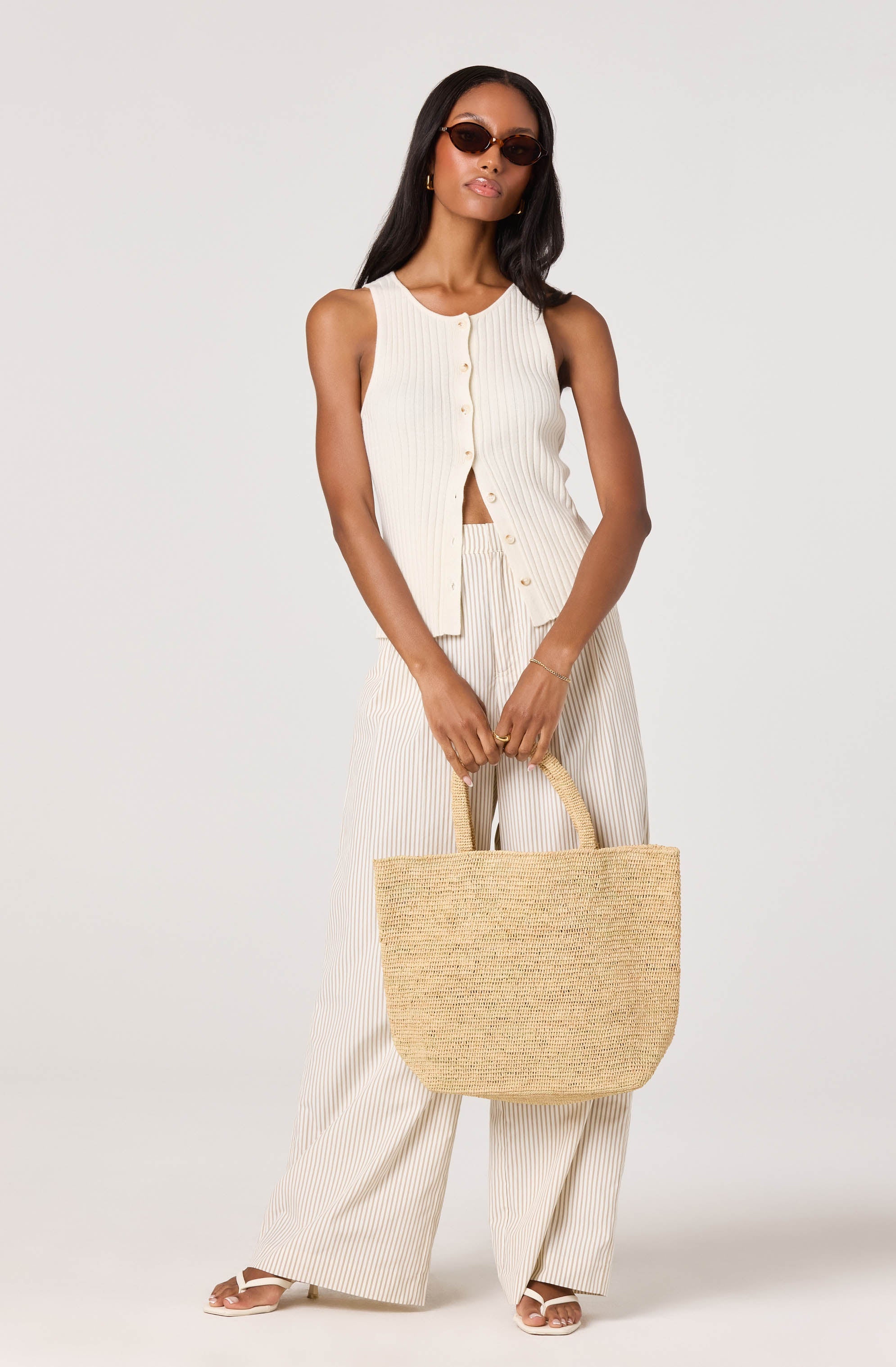 Mamie Ribbed Knit Button-Front Top