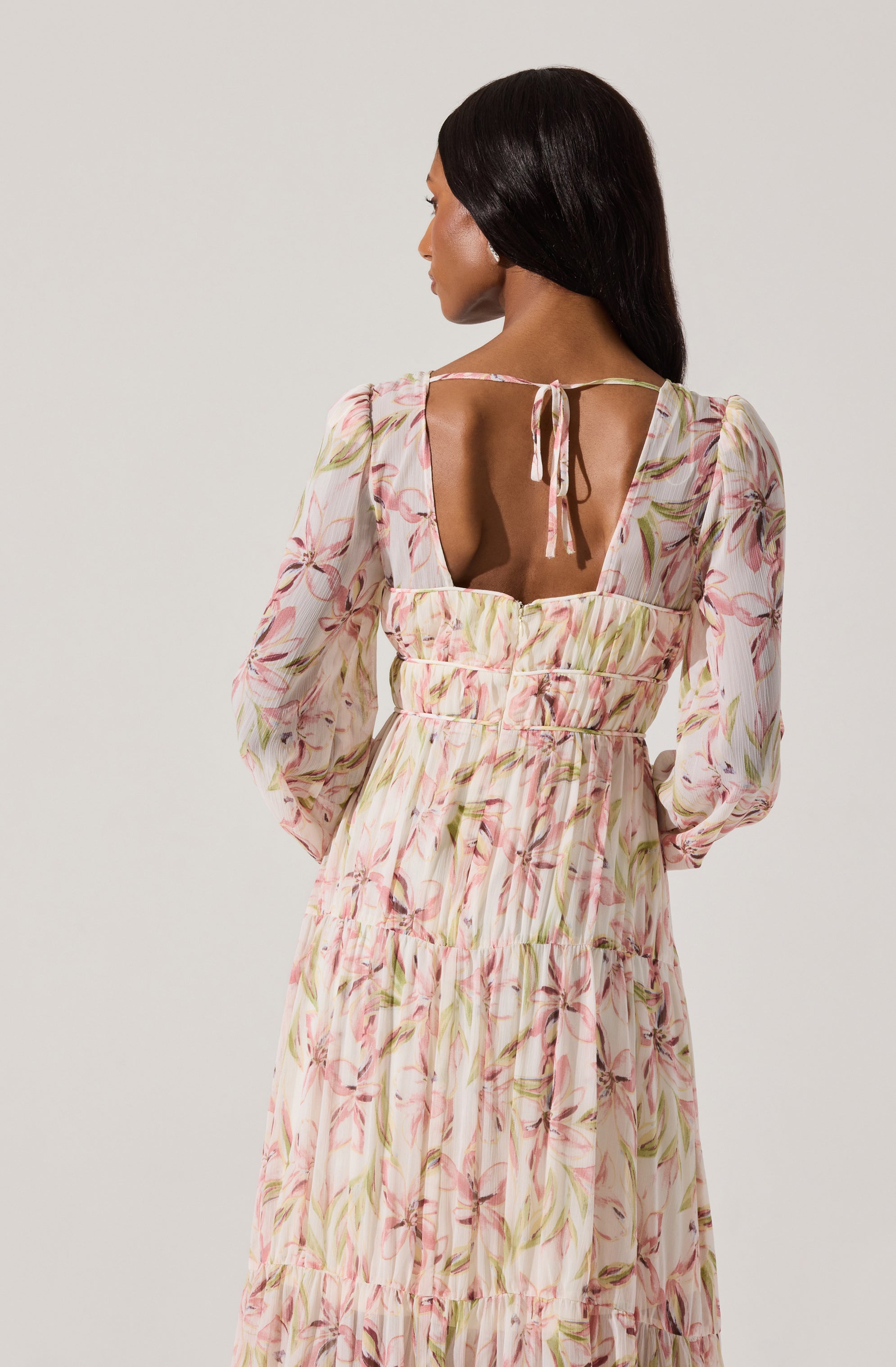 Pleated Chiffon Floral Midi Dress