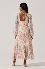 Pleated Chiffon Floral Midi Dress
