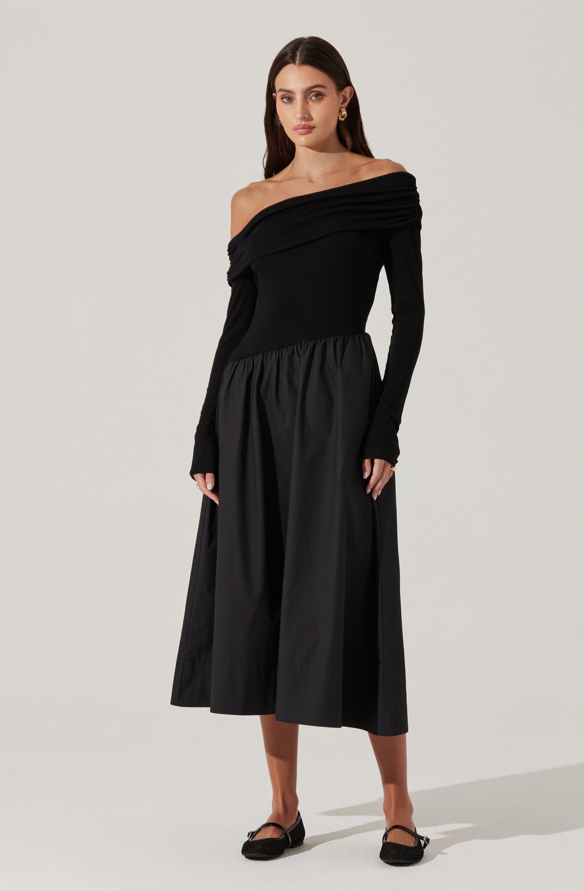 Mixed Media Off Shoulder Dress