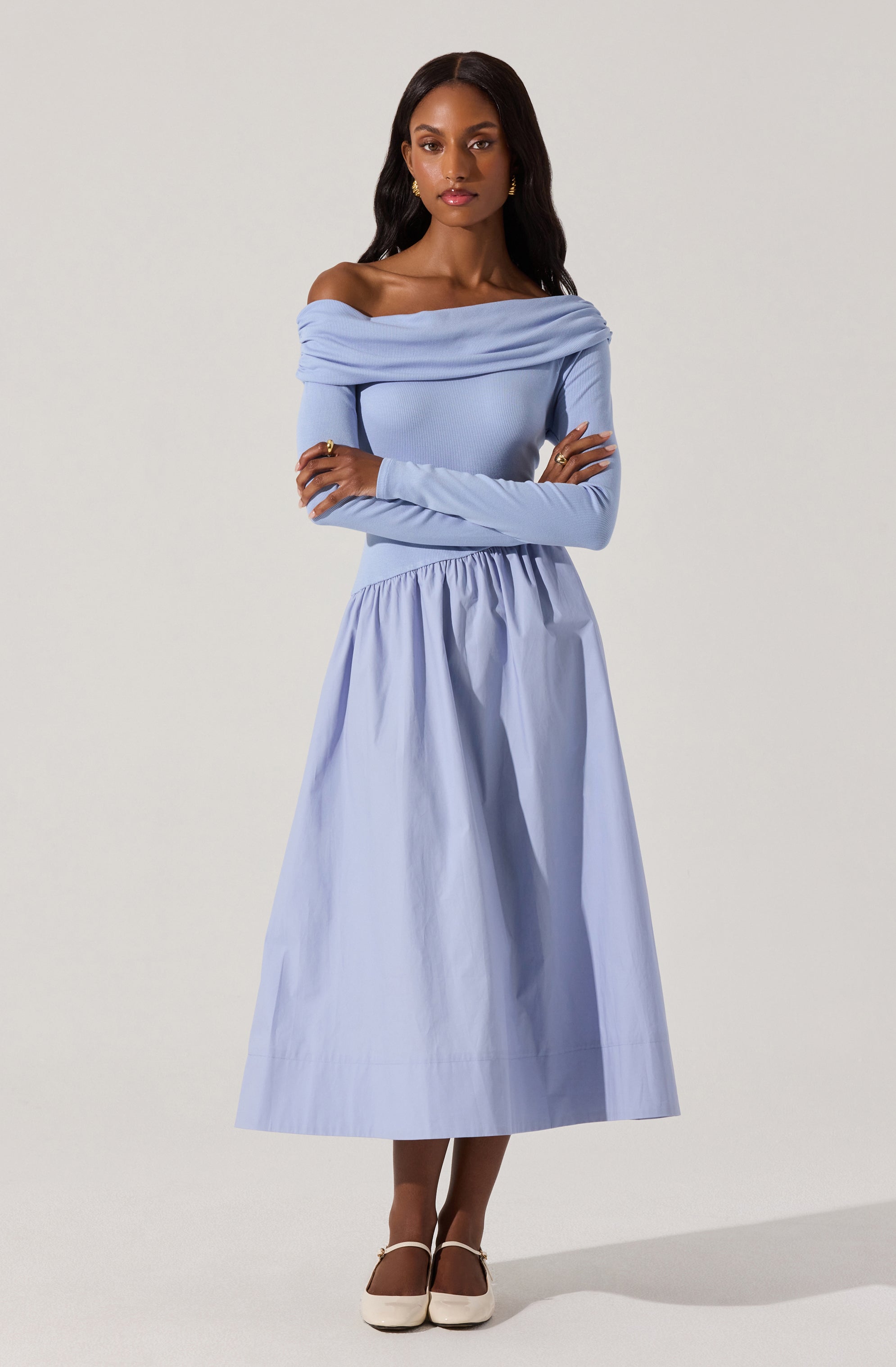 Mixed Media Off Shoulder Dress