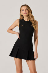 Sleeveless Pleated Skirt Mini Dress