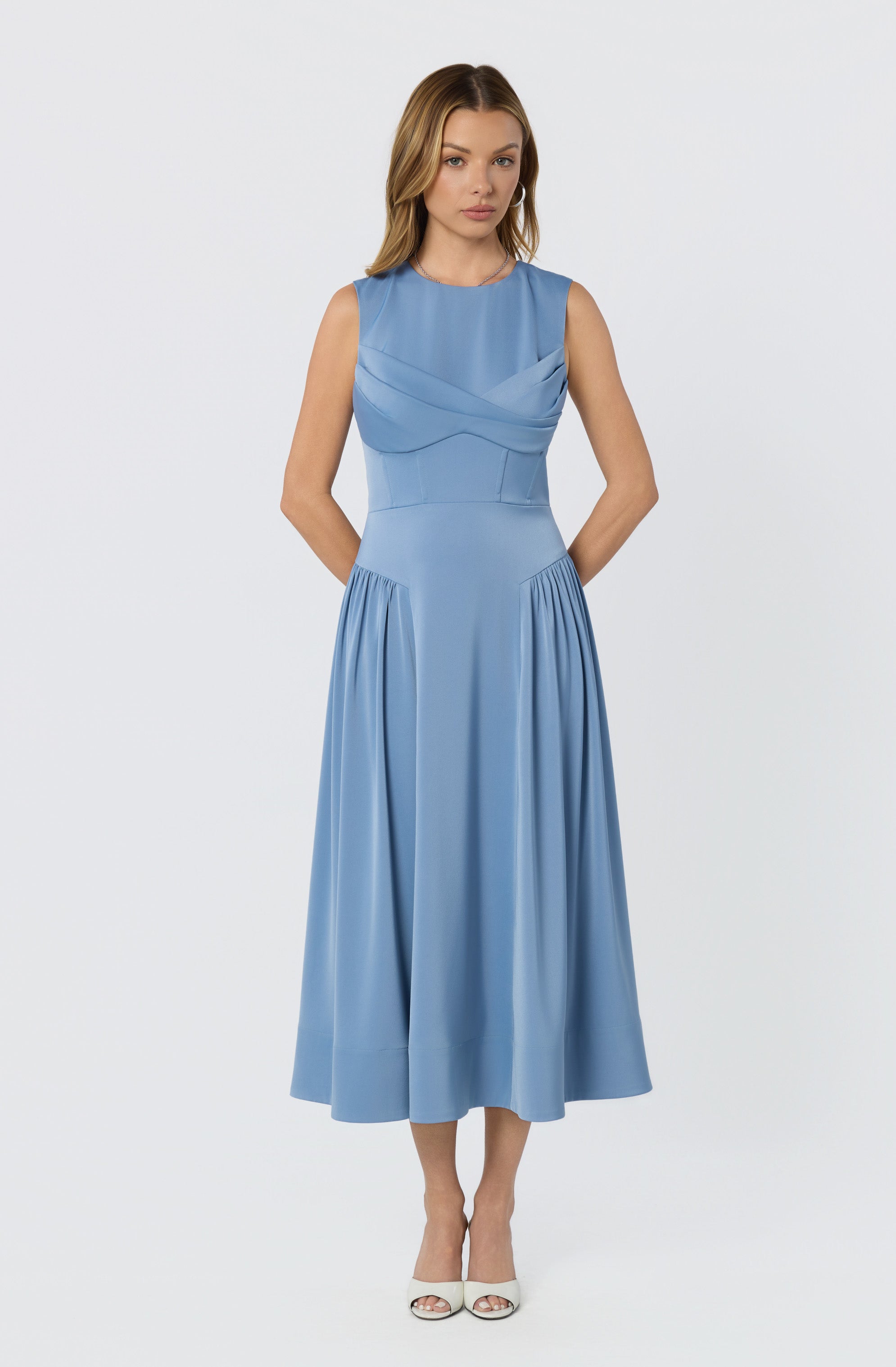 Seraphina Pleated Twist Corset Midi Dress