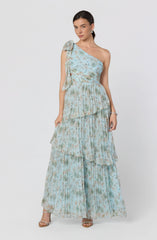 Tearra Floral One-Shoulder Tiered Maxi Dress