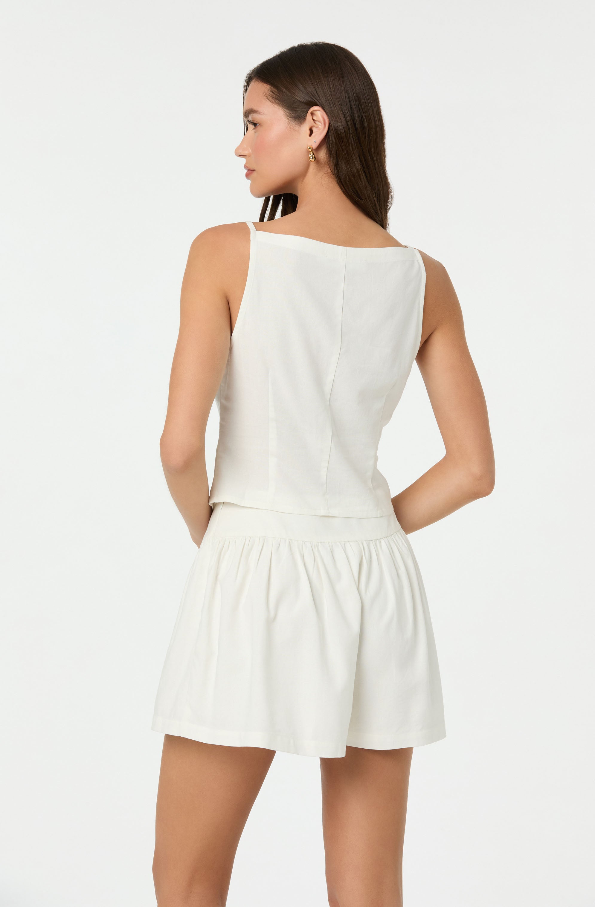Linen-Blend Flared Shorts