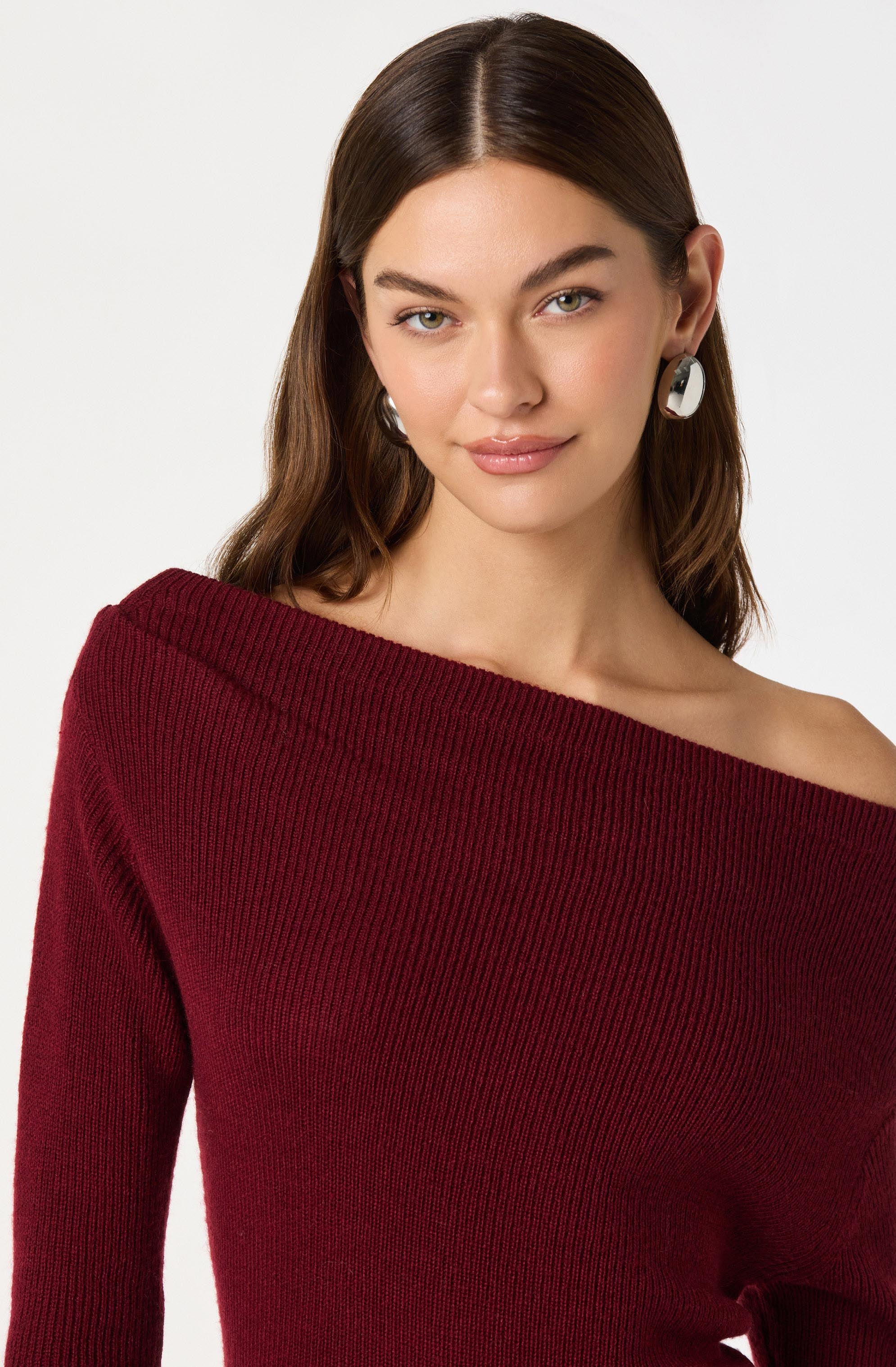 One Shoulder Ribbed Knit Top