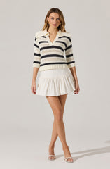 Striped Open Knit Polo Sweater