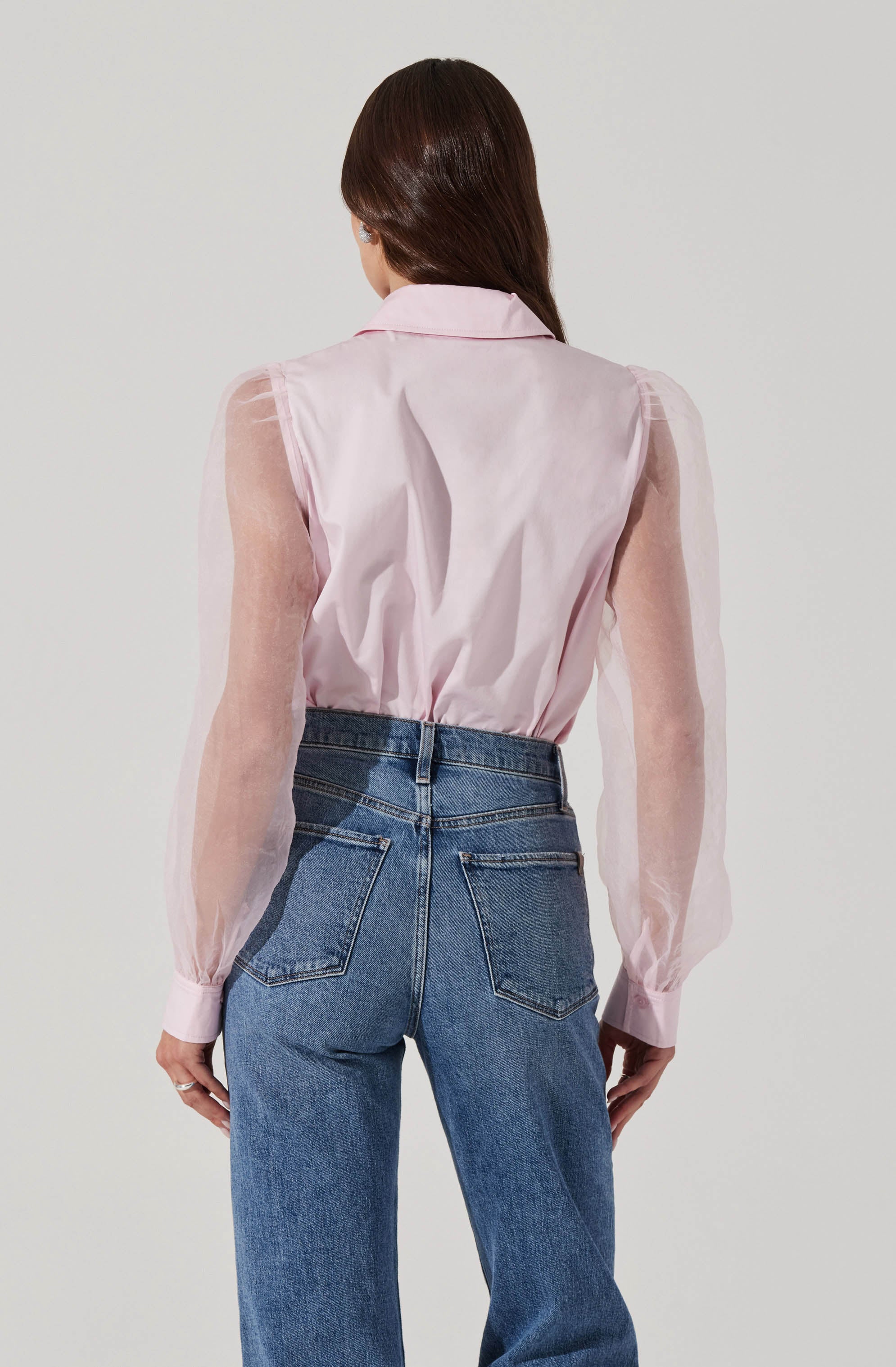 Sheer Sleeve Button Up Shirt