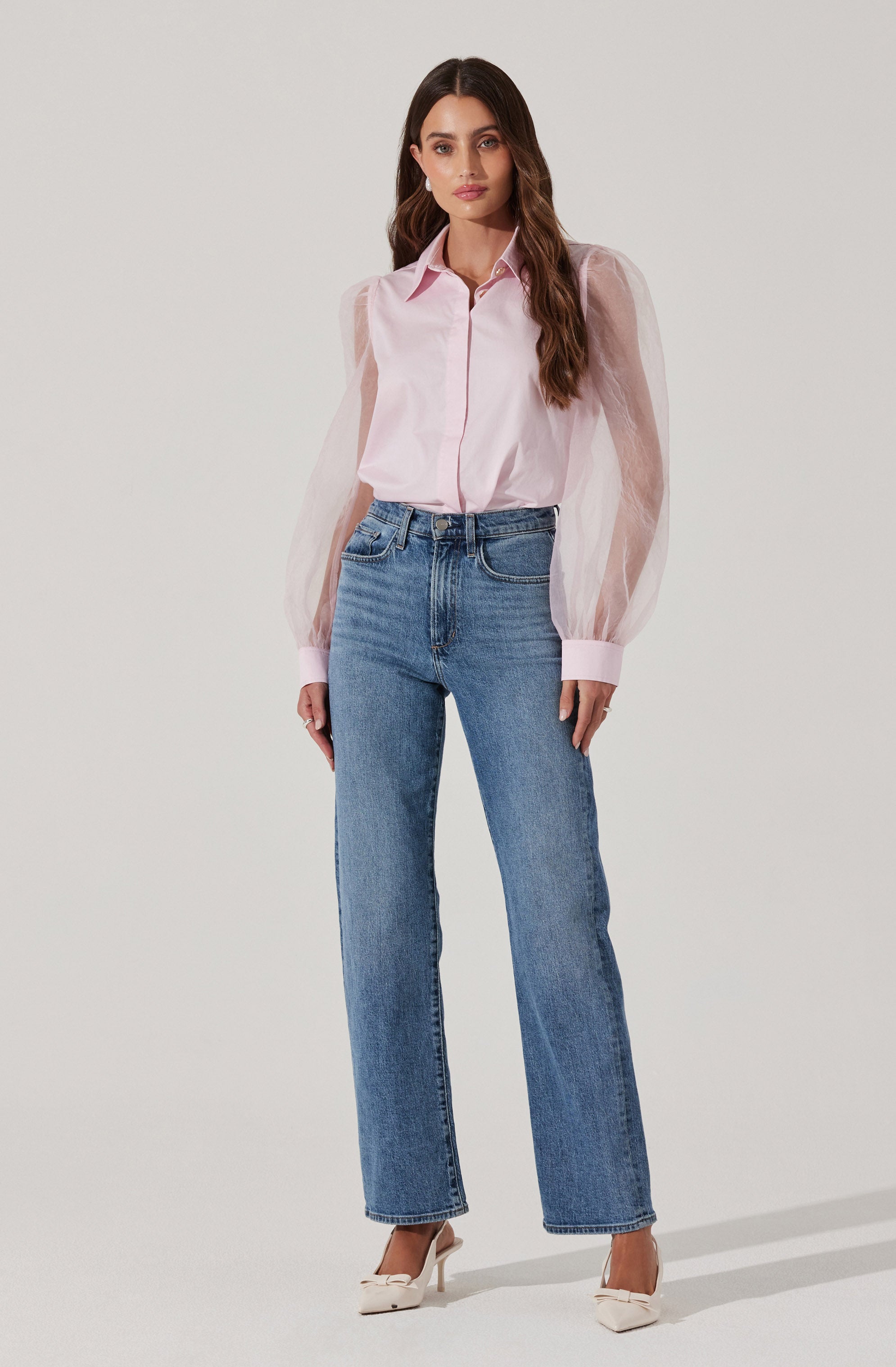 Sheer Sleeve Button Up Shirt