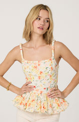 Floral Bubble Hem Peplum Top