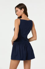 Linen-Blend Boat Neck Top