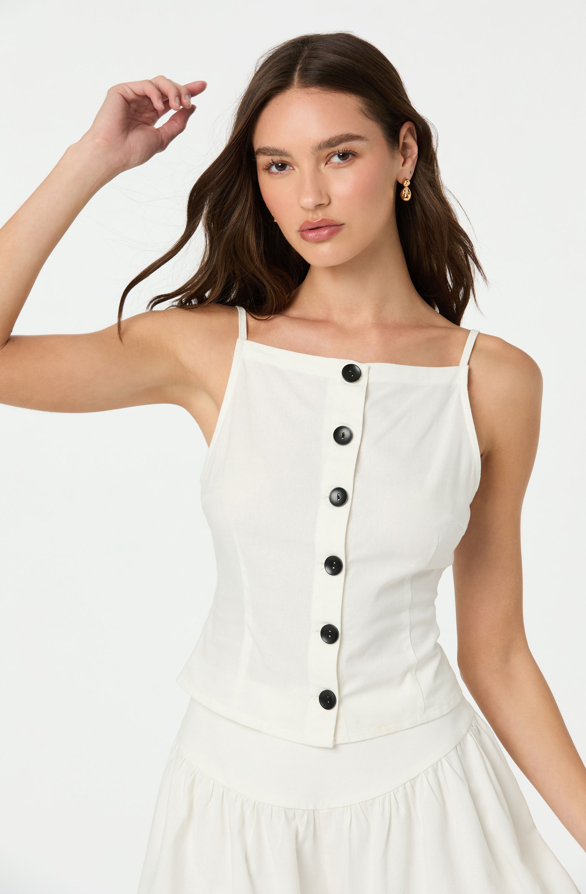 Linen-Blend Boat Neck Top