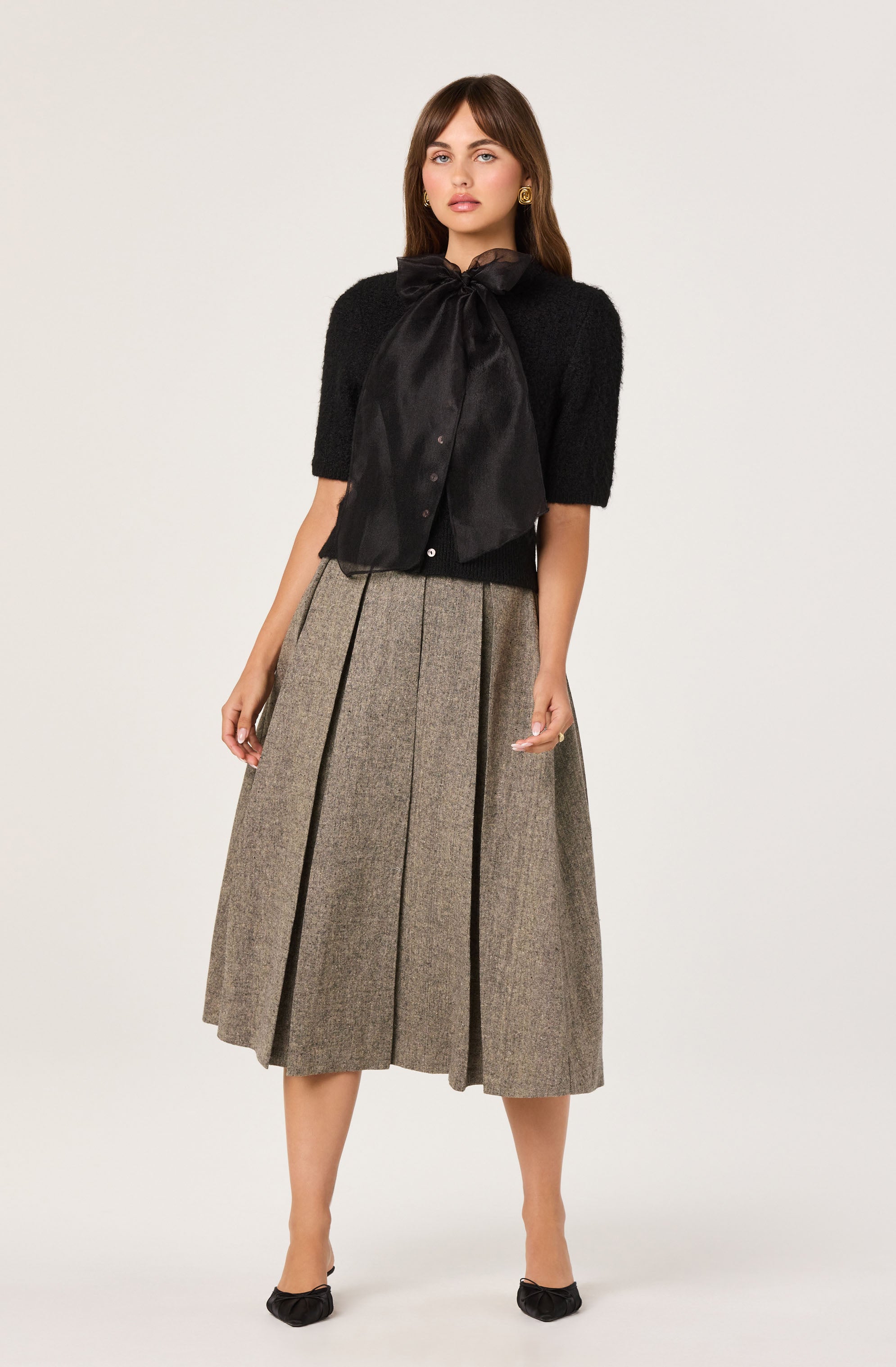 Organza Bow Short Sleeve Cardigan