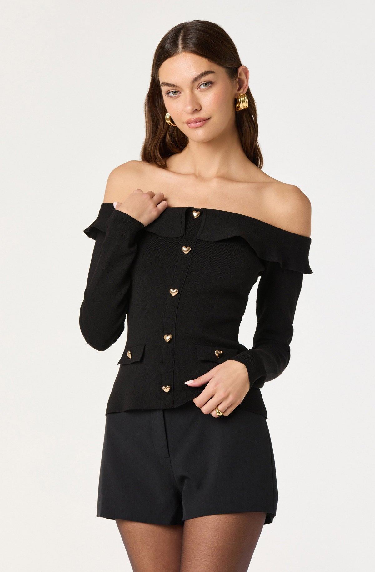 Off Shoulder Foldover Ruffle Sweater