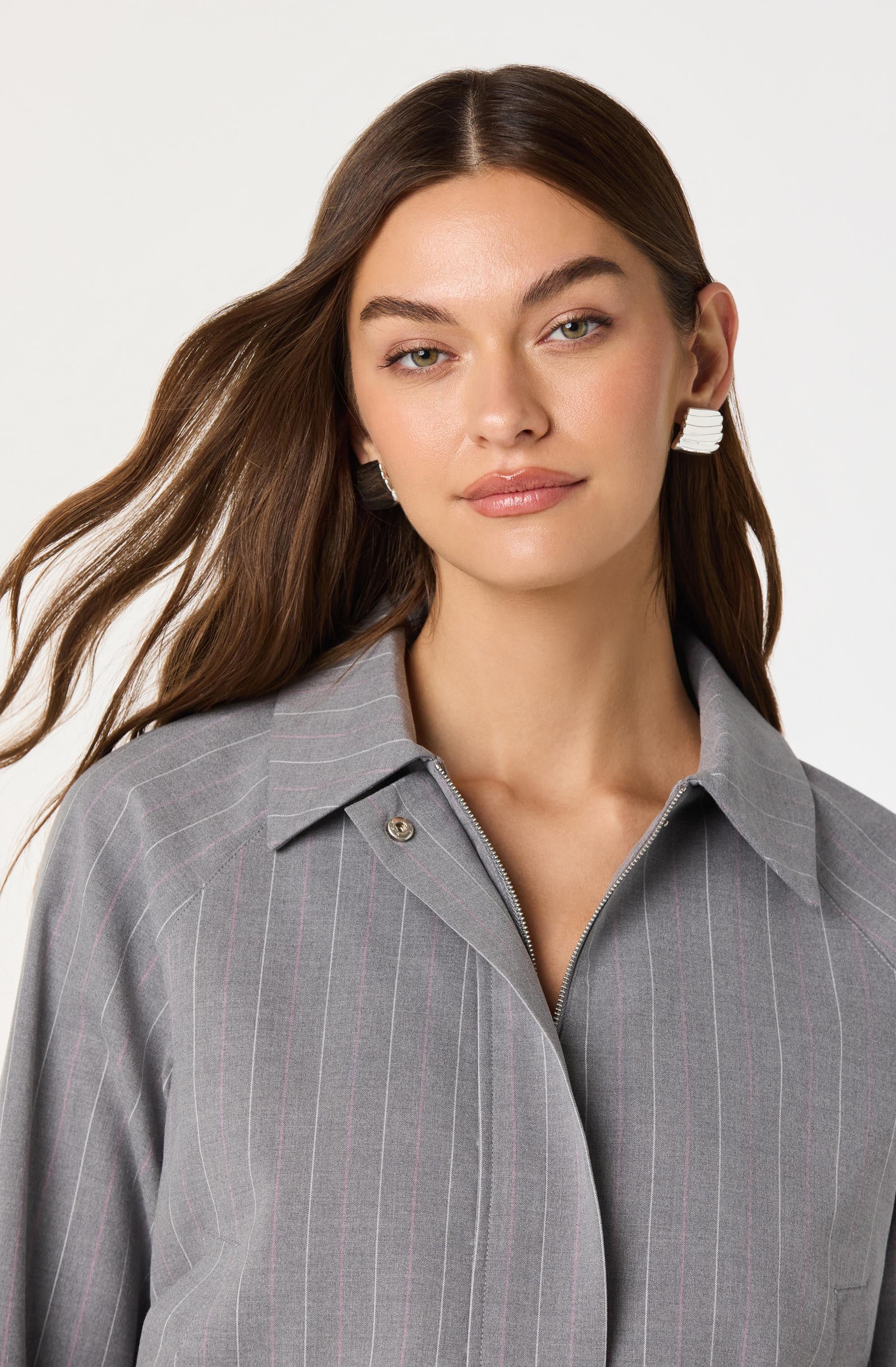 Pinstripe Collared Bomber Jacket