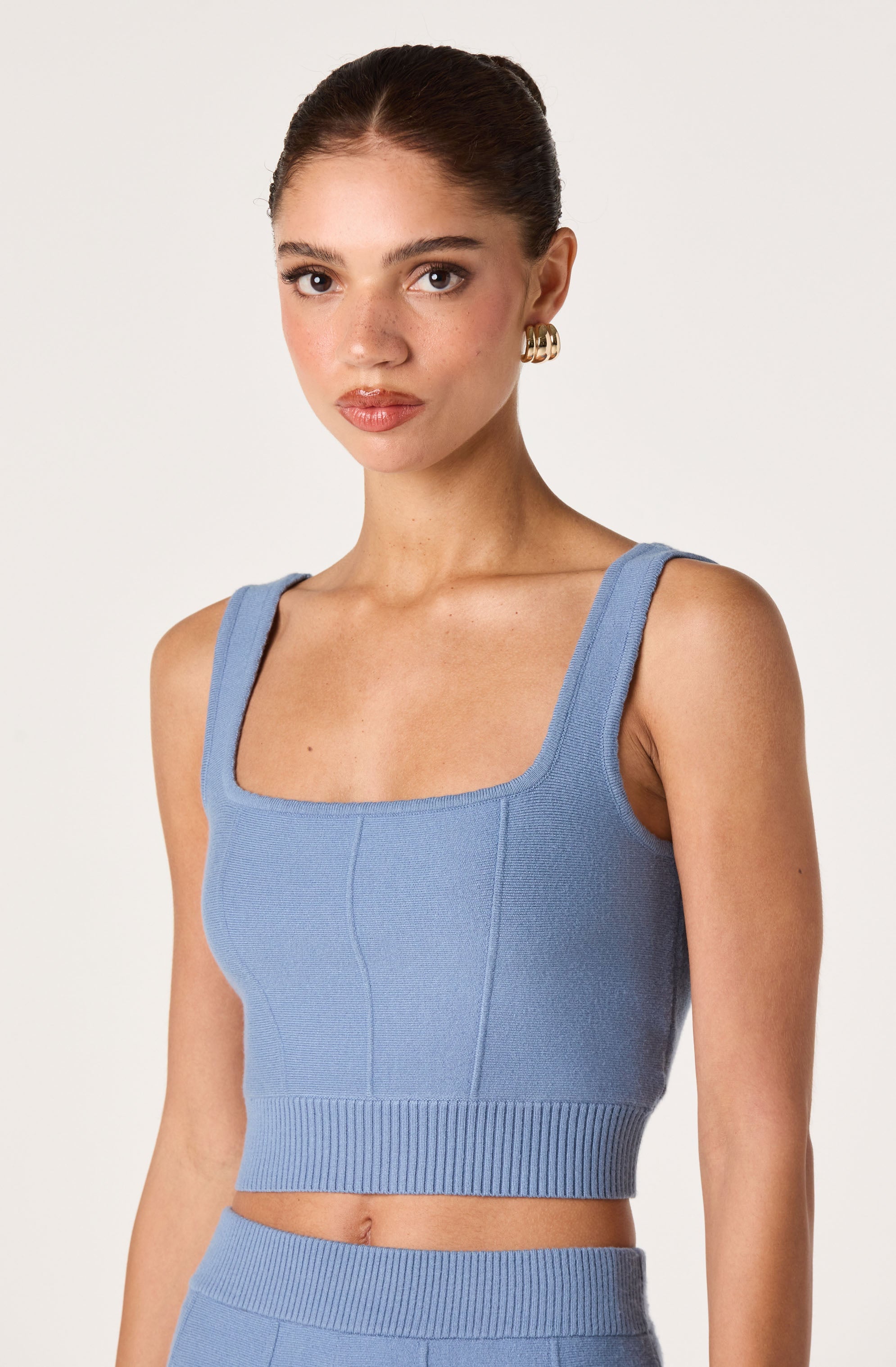 Shaylla Ribbed Square-Neck Cropped Tank