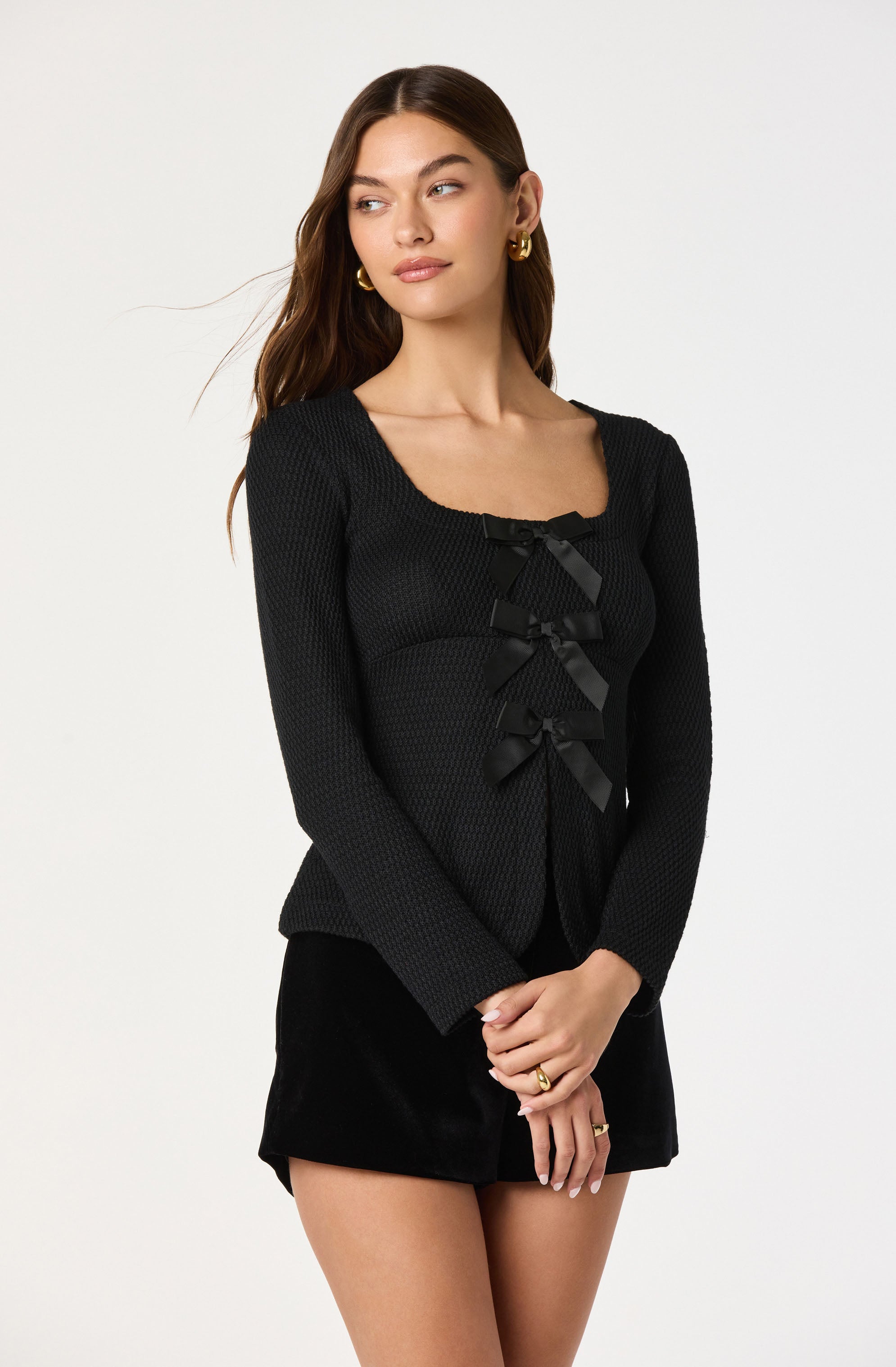 Textured Bow Flyaway Top