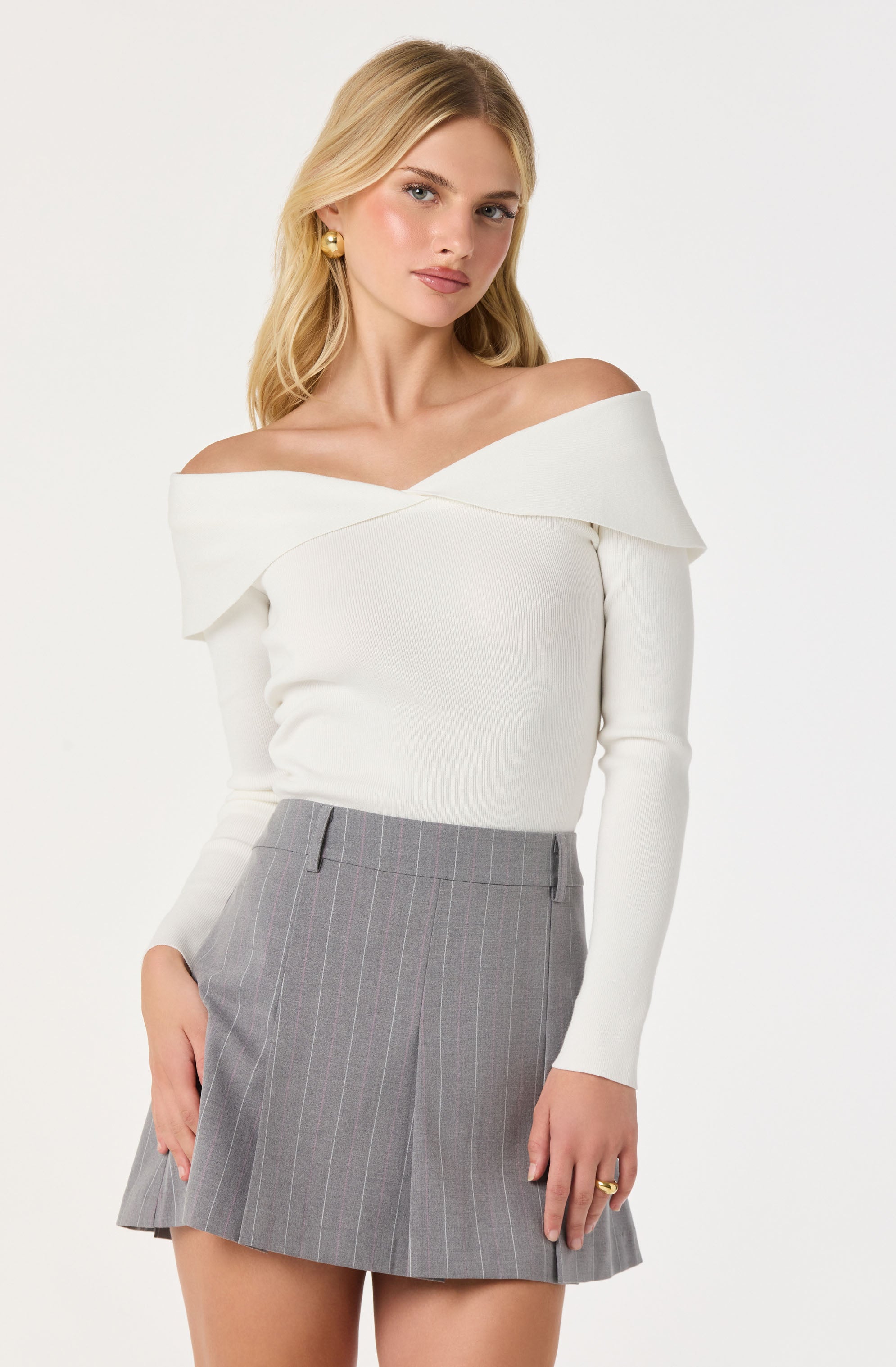 Ribbed Off Shoulder Long Sleeve Sweater