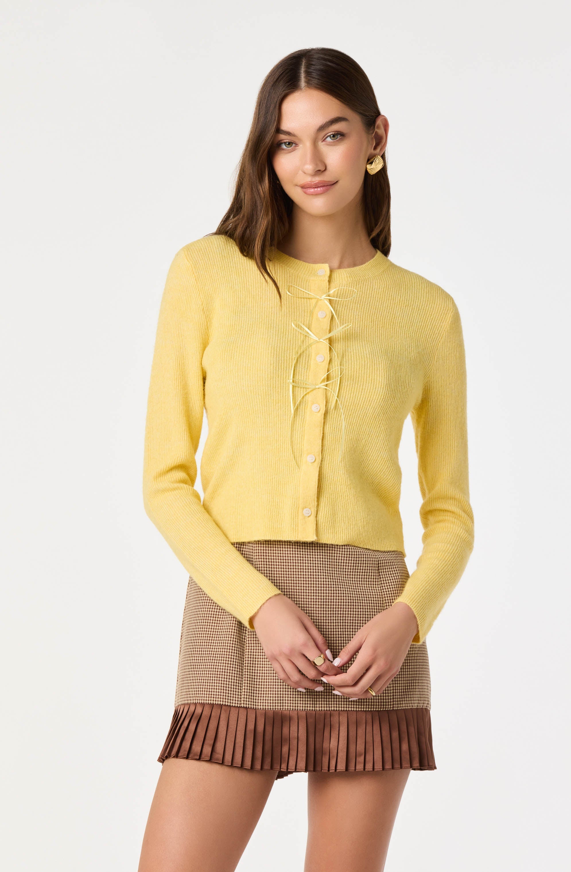 Ribbed Bow Adorned Cardigan