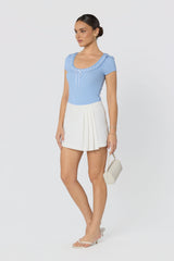 Lina Ruffle Trim Ribbed Sweater Top