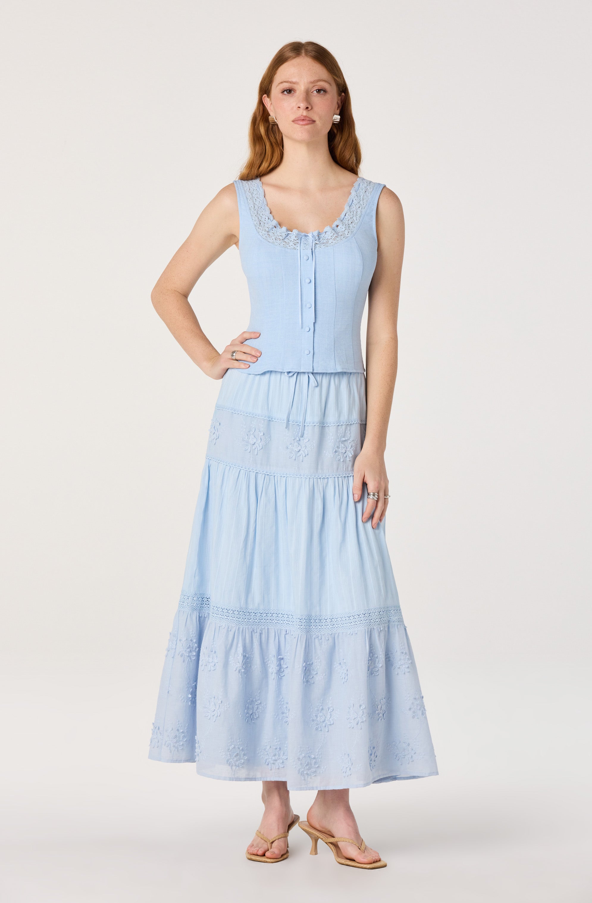 Victoria Crochet Trim Button-Front Top
