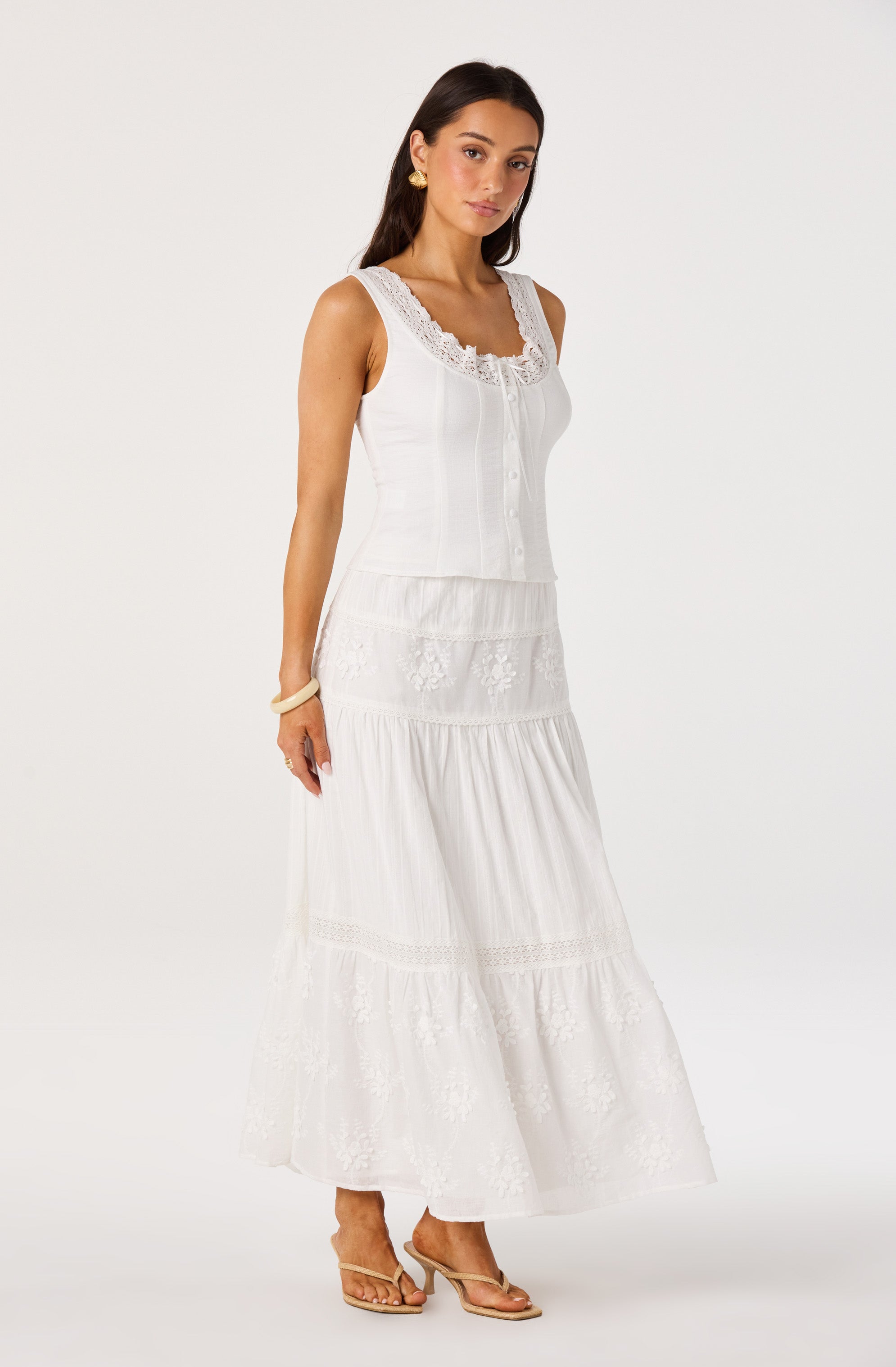 Victoria Crochet Trim Button-Front Top